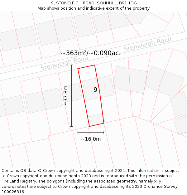 9, STONELEIGH ROAD, SOLIHULL, B91 1DG: Plot and title map