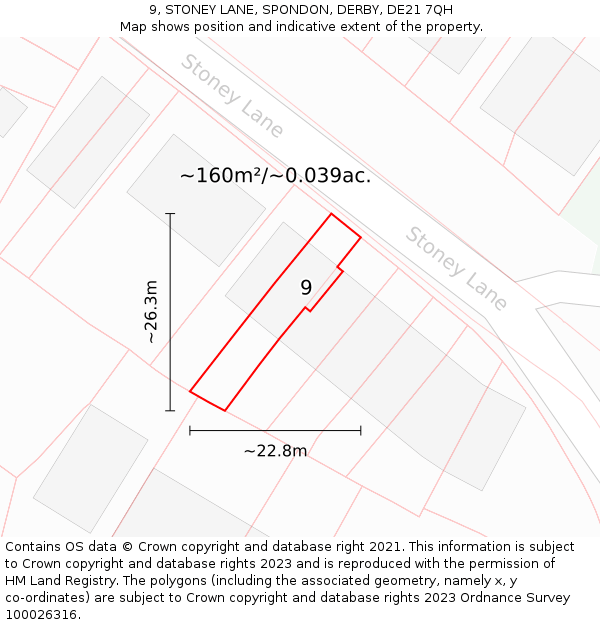 9, STONEY LANE, SPONDON, DERBY, DE21 7QH: Plot and title map