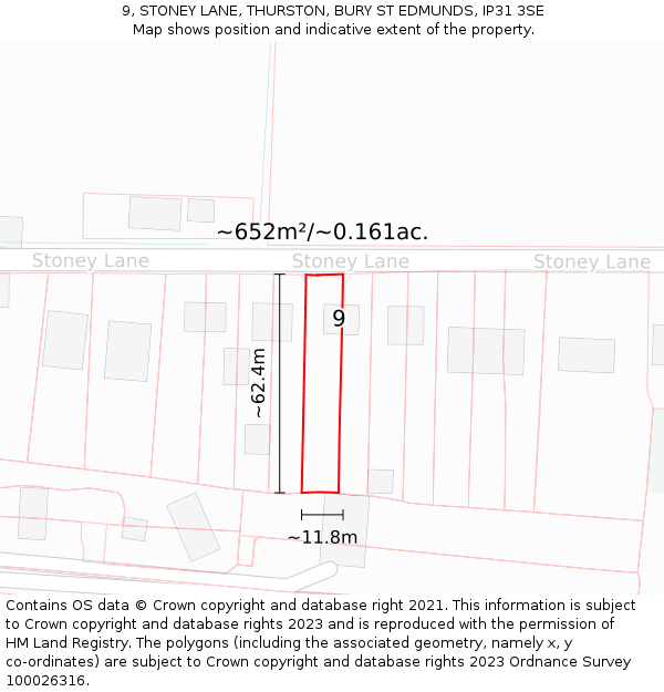 9, STONEY LANE, THURSTON, BURY ST EDMUNDS, IP31 3SE: Plot and title map