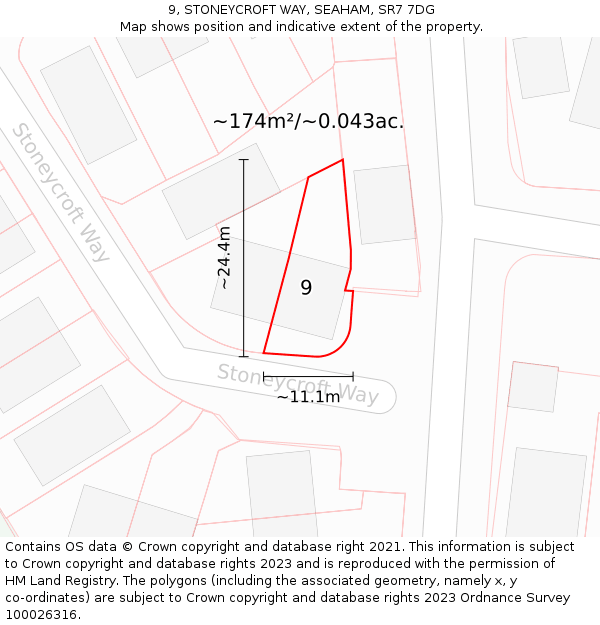 9, STONEYCROFT WAY, SEAHAM, SR7 7DG: Plot and title map