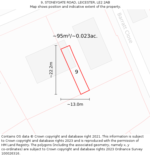 9, STONEYGATE ROAD, LEICESTER, LE2 2AB: Plot and title map