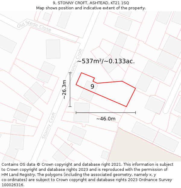9, STONNY CROFT, ASHTEAD, KT21 1SQ: Plot and title map