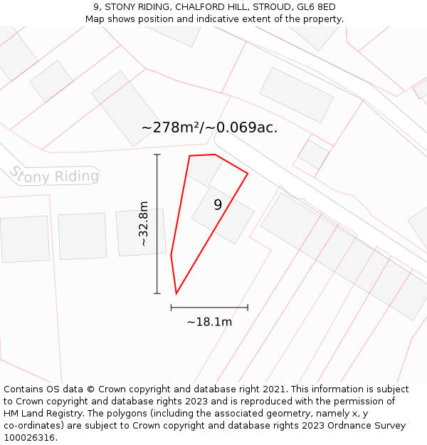 9, STONY RIDING, CHALFORD HILL, STROUD, GL6 8ED: Plot and title map