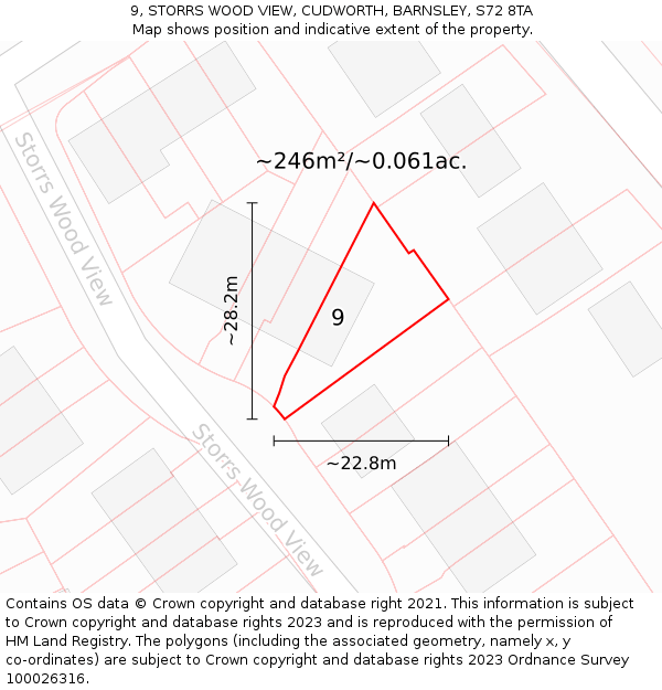 9, STORRS WOOD VIEW, CUDWORTH, BARNSLEY, S72 8TA: Plot and title map