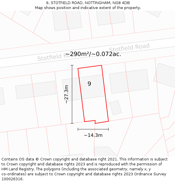 9, STOTFIELD ROAD, NOTTINGHAM, NG8 4DB: Plot and title map