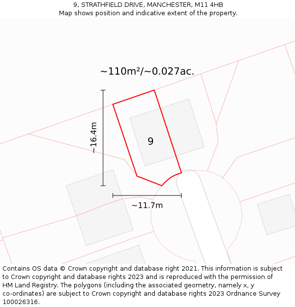 9, STRATHFIELD DRIVE, MANCHESTER, M11 4HB: Plot and title map