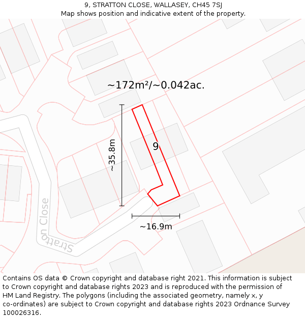 9, STRATTON CLOSE, WALLASEY, CH45 7SJ: Plot and title map