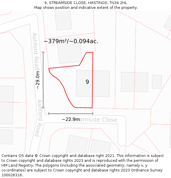 9, STREAMSIDE CLOSE, HASTINGS, TN34 2HL: Plot and title map