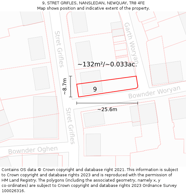 9, STRET GRIFLES, NANSLEDAN, NEWQUAY, TR8 4FE: Plot and title map