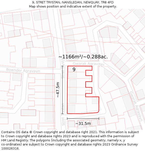 9, STRET TRYSTAN, NANSLEDAN, NEWQUAY, TR8 4FD: Plot and title map