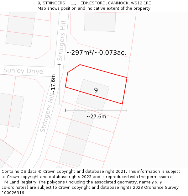 9, STRINGERS HILL, HEDNESFORD, CANNOCK, WS12 1RE: Plot and title map