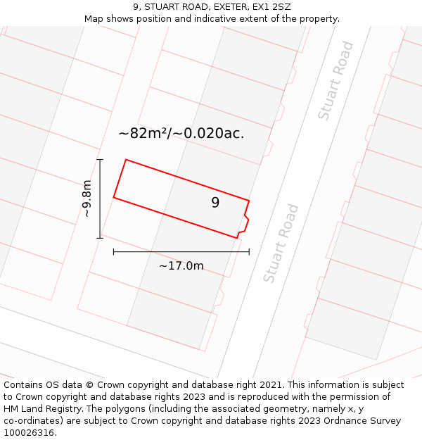 9, STUART ROAD, EXETER, EX1 2SZ: Plot and title map