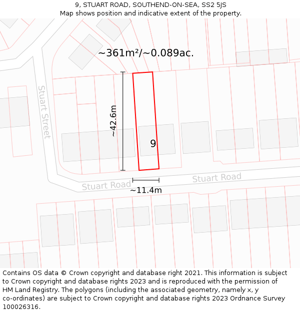 9, STUART ROAD, SOUTHEND-ON-SEA, SS2 5JS: Plot and title map