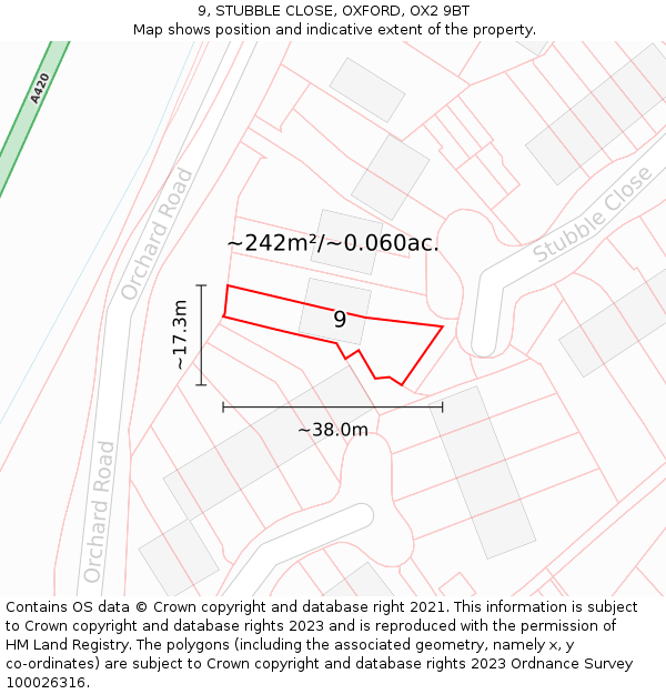 9, STUBBLE CLOSE, OXFORD, OX2 9BT: Plot and title map