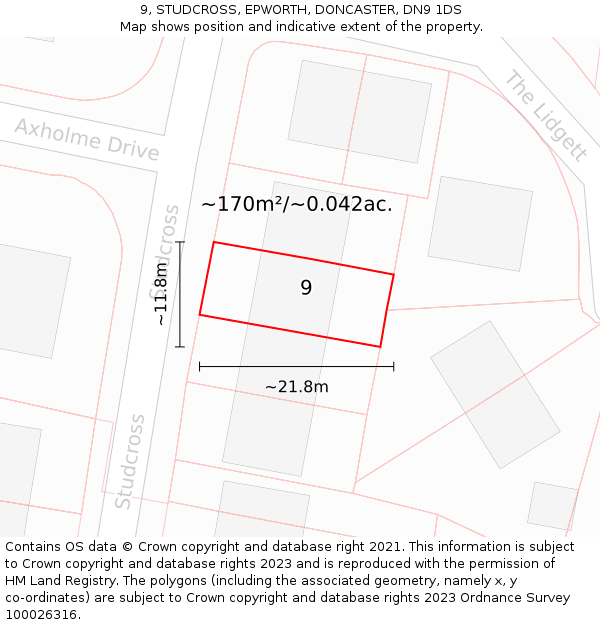 9, STUDCROSS, EPWORTH, DONCASTER, DN9 1DS: Plot and title map