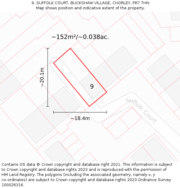 9, SUFFOLK COURT, BUCKSHAW VILLAGE, CHORLEY, PR7 7HN: Plot and title map