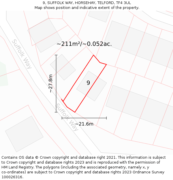 9, SUFFOLK WAY, HORSEHAY, TELFORD, TF4 3UL: Plot and title map