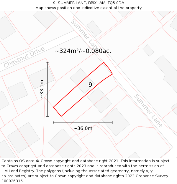 9, SUMMER LANE, BRIXHAM, TQ5 0DA: Plot and title map