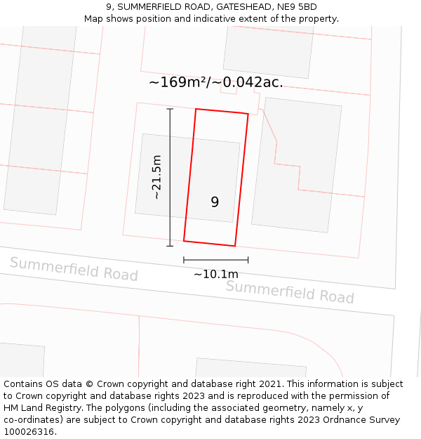 9, SUMMERFIELD ROAD, GATESHEAD, NE9 5BD: Plot and title map