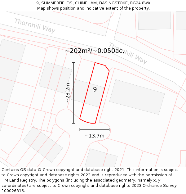 9, SUMMERFIELDS, CHINEHAM, BASINGSTOKE, RG24 8WX: Plot and title map