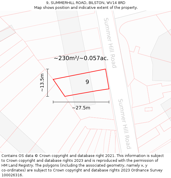 9, SUMMERHILL ROAD, BILSTON, WV14 8RD: Plot and title map