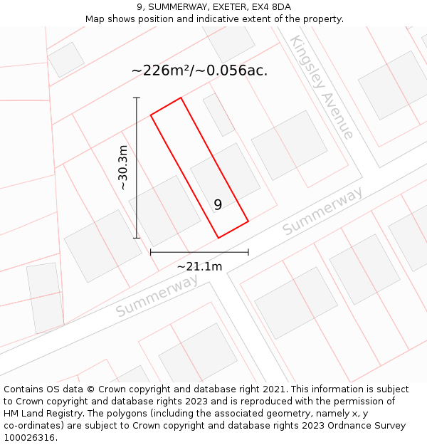 9, SUMMERWAY, EXETER, EX4 8DA: Plot and title map