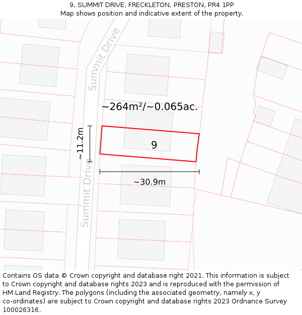 9, SUMMIT DRIVE, FRECKLETON, PRESTON, PR4 1PP: Plot and title map