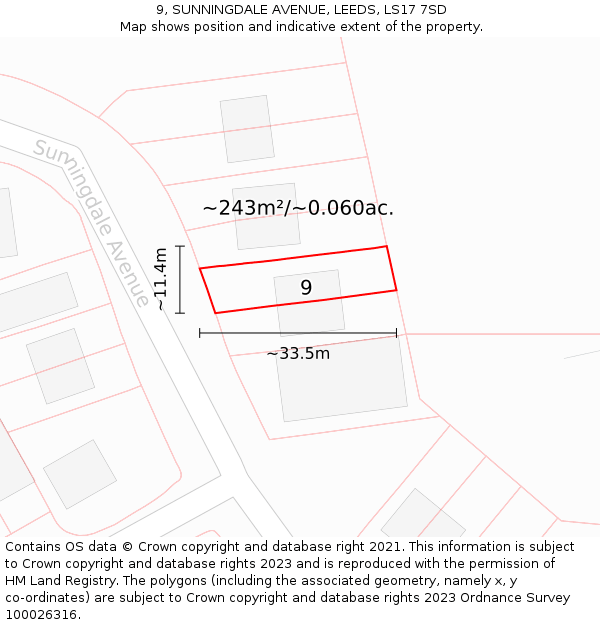 9, SUNNINGDALE AVENUE, LEEDS, LS17 7SD: Plot and title map