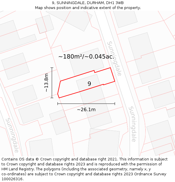 9, SUNNINGDALE, DURHAM, DH1 3WB: Plot and title map