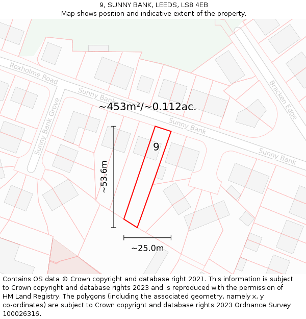 9, SUNNY BANK, LEEDS, LS8 4EB: Plot and title map
