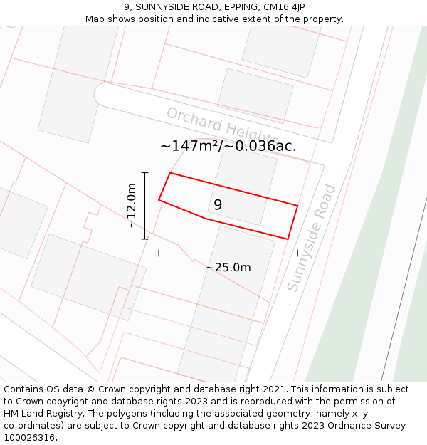 9, SUNNYSIDE ROAD, EPPING, CM16 4JP: Plot and title map