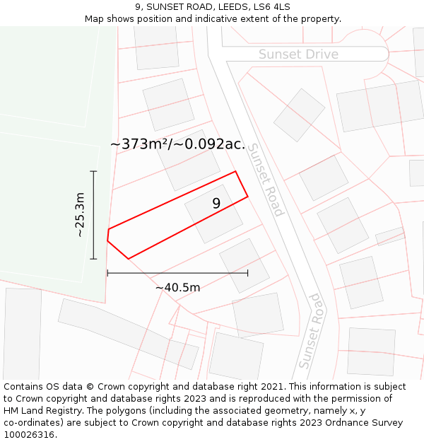 9, SUNSET ROAD, LEEDS, LS6 4LS: Plot and title map
