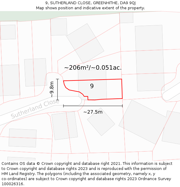 9, SUTHERLAND CLOSE, GREENHITHE, DA9 9QJ: Plot and title map