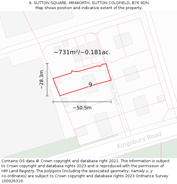 9, SUTTON SQUARE, MINWORTH, SUTTON COLDFIELD, B76 9DN: Plot and title map
