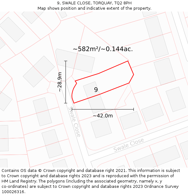 9, SWALE CLOSE, TORQUAY, TQ2 8PH: Plot and title map