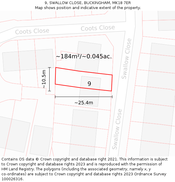 9, SWALLOW CLOSE, BUCKINGHAM, MK18 7ER: Plot and title map