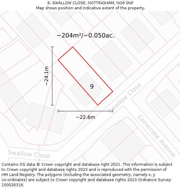9, SWALLOW CLOSE, NOTTINGHAM, NG6 0NF: Plot and title map