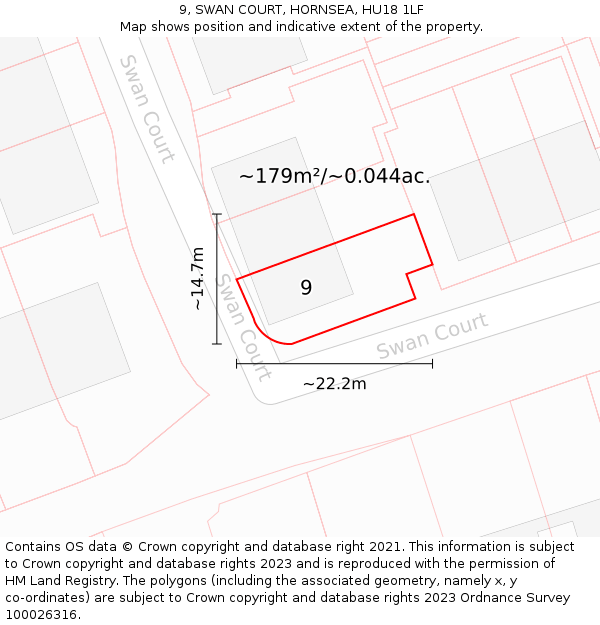 9, SWAN COURT, HORNSEA, HU18 1LF: Plot and title map
