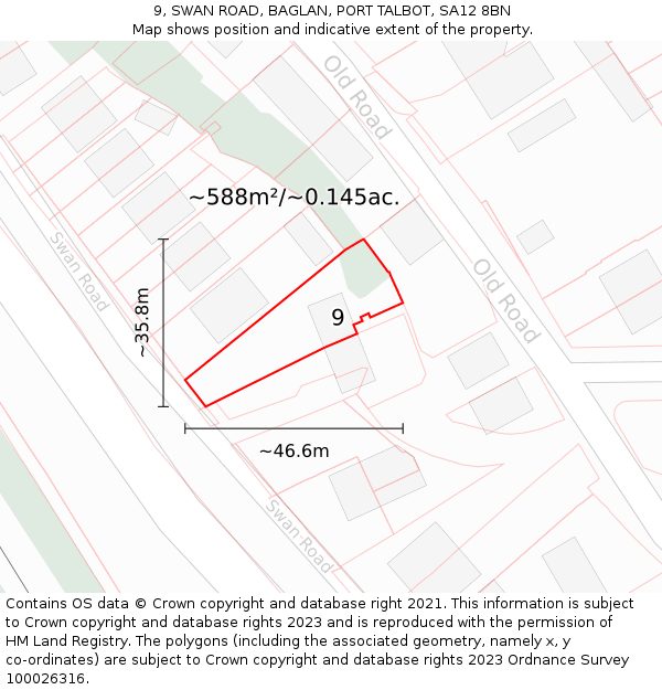9, SWAN ROAD, BAGLAN, PORT TALBOT, SA12 8BN: Plot and title map