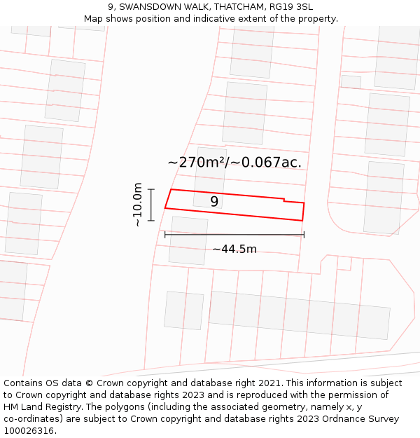 9, SWANSDOWN WALK, THATCHAM, RG19 3SL: Plot and title map