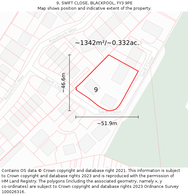 9, SWIFT CLOSE, BLACKPOOL, FY3 9PE: Plot and title map