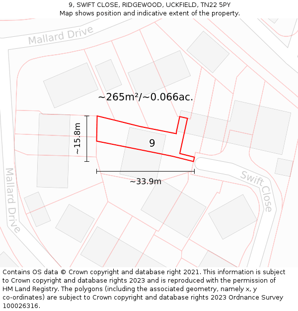 9, SWIFT CLOSE, RIDGEWOOD, UCKFIELD, TN22 5PY: Plot and title map