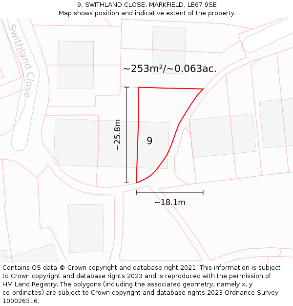 9, SWITHLAND CLOSE, MARKFIELD, LE67 9SE: Plot and title map