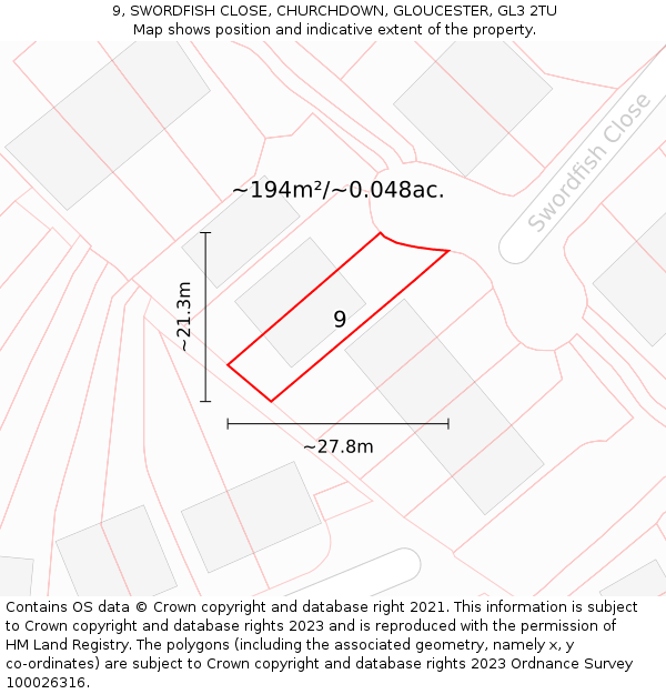 9, SWORDFISH CLOSE, CHURCHDOWN, GLOUCESTER, GL3 2TU: Plot and title map
