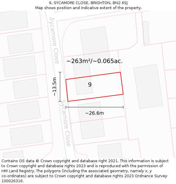 9, SYCAMORE CLOSE, BRIGHTON, BN2 6SJ: Plot and title map