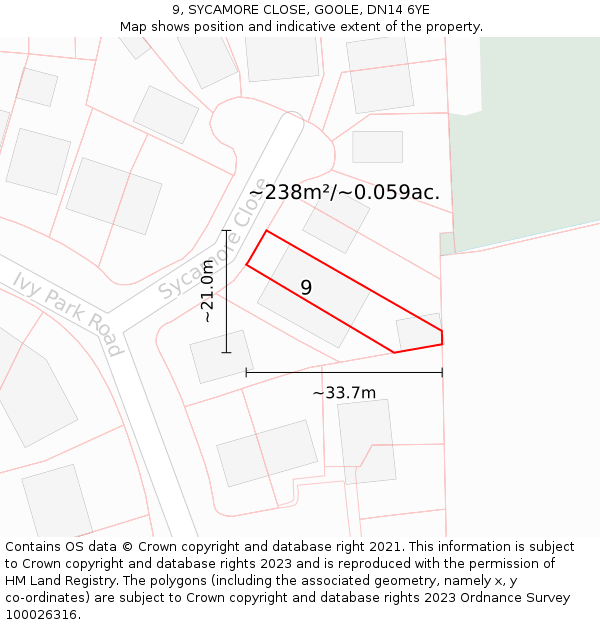 9, SYCAMORE CLOSE, GOOLE, DN14 6YE: Plot and title map