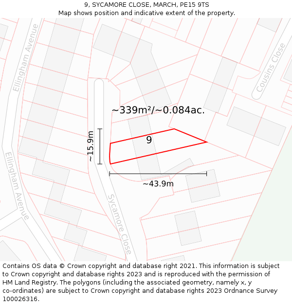 9, SYCAMORE CLOSE, MARCH, PE15 9TS: Plot and title map