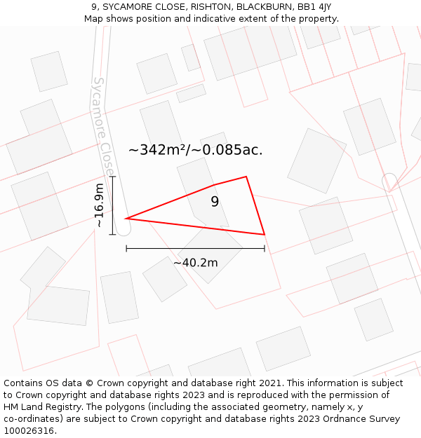 9, SYCAMORE CLOSE, RISHTON, BLACKBURN, BB1 4JY: Plot and title map