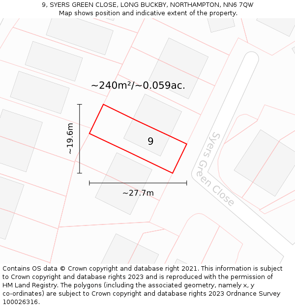 9, SYERS GREEN CLOSE, LONG BUCKBY, NORTHAMPTON, NN6 7QW: Plot and title map