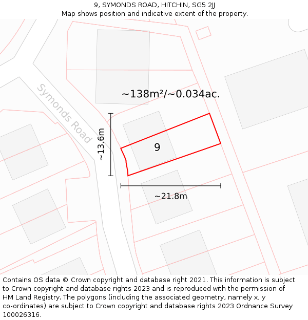 9, SYMONDS ROAD, HITCHIN, SG5 2JJ: Plot and title map